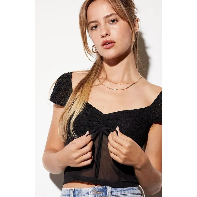 LA Hearts Women's Sweetheart Cinched Mesh Top T-Shirts, Hoodie, Sweatshirt | GrindPrints.com