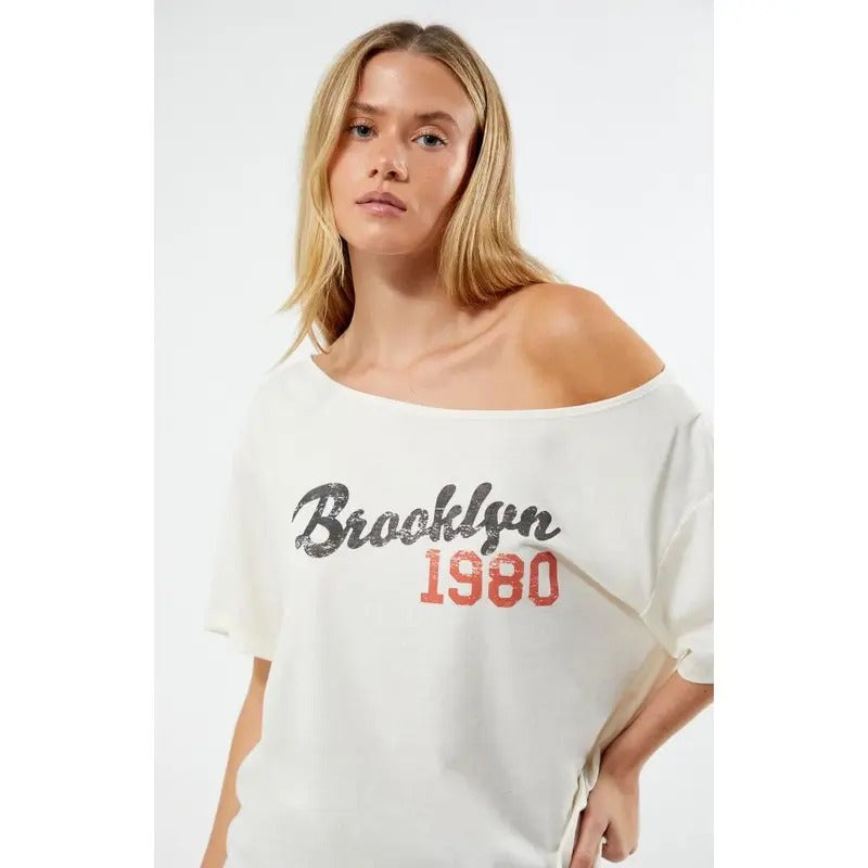 PS / LA Women's Brooklyn 1980 Off-The-Shoulder T-Shirt Hoodie, Sweatshirt | GrindPrints.com