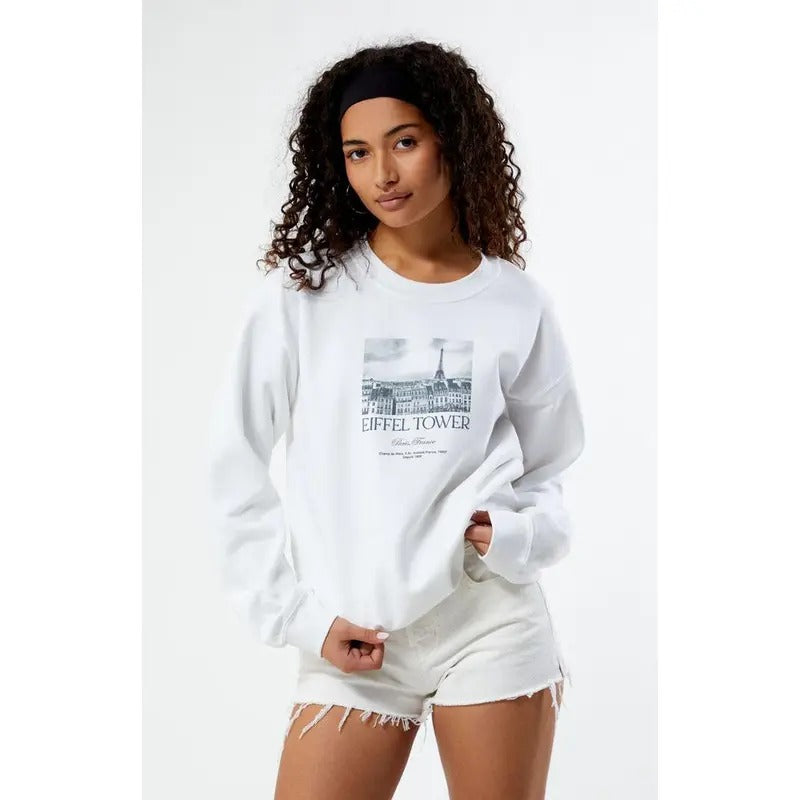 PS / LA Women's Eiffel Tower Crew Neck Sweatshirt T-Shirts, Hoodie | GrindPrints.com