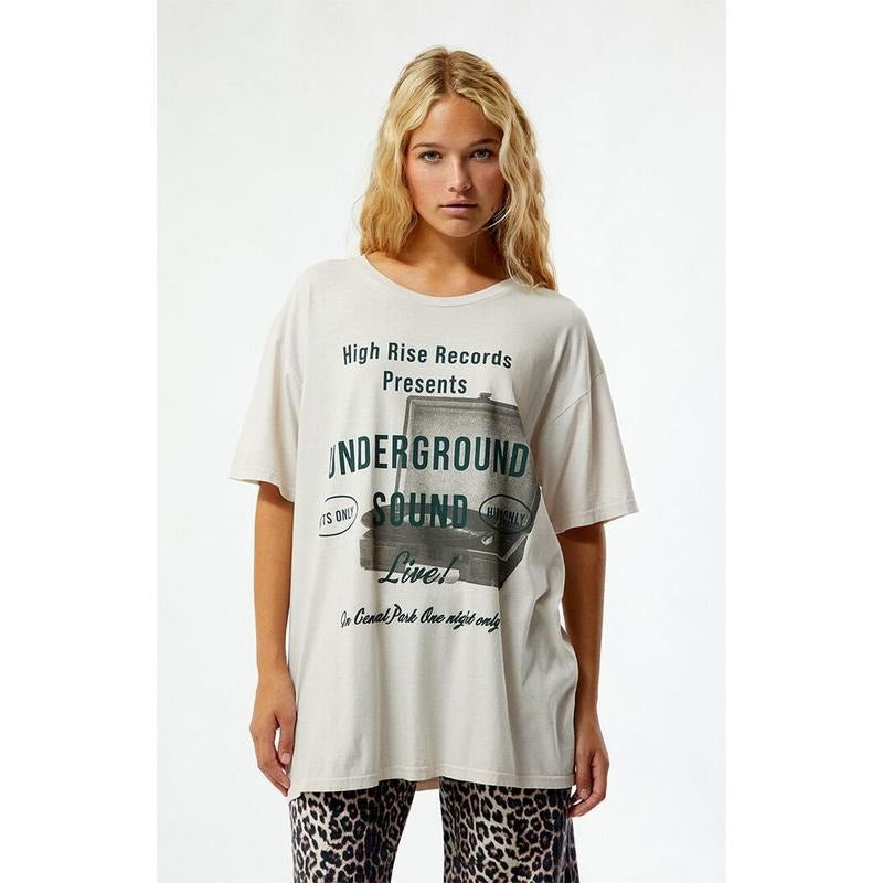 PS / LA Women's High Rise Records Tonal Oversized T-Shirt Hoodie, Sweatshirt | GrindPrints.com