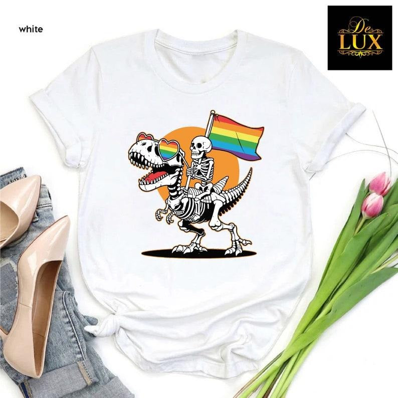 LGBT Skeleton Shirt Gay Skeleton Shirt Skeleton Pride Shirt Dinosaur Pride Queer Pride LGBTQ Flag Shirt Rainbow Gay T-Shirts, Hoodie, Sweatshirt