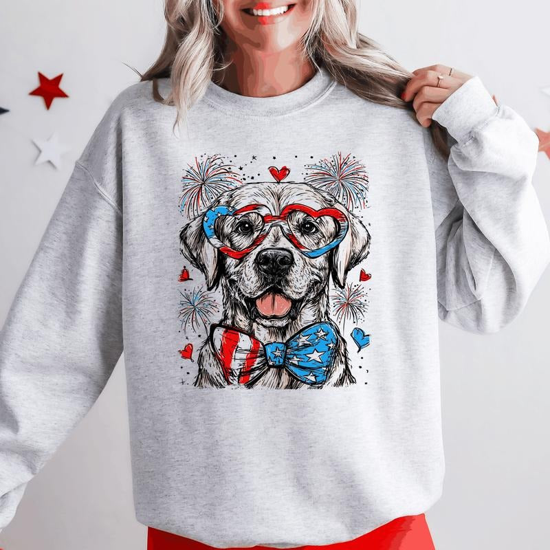 Labrador Retriever Patriotic Dog, USA, America, Pet Lover, 4th of July Sweatshirt, Crew Neck, Women's, Crewneck T-Shirts,...