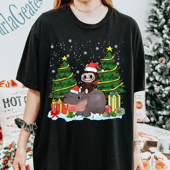 Labubu Moo Deng Christmas Shirt, Labubu Lover Hoodie, Sweatshirt | GrindPrints.com