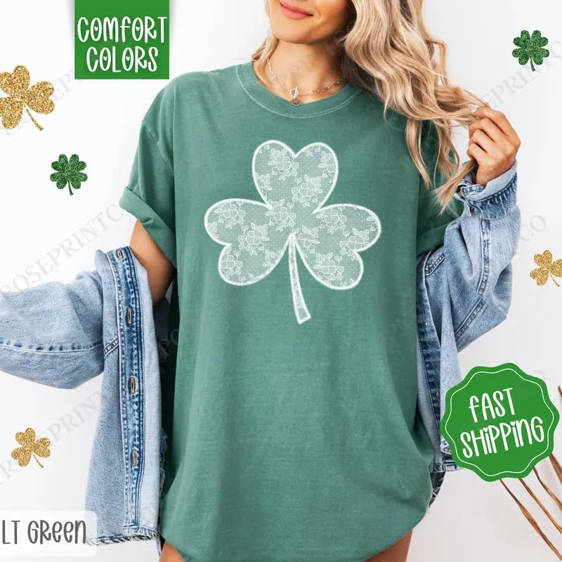 Lace Clover Shirt Comfort Colors, St Patrick's Day Women's Tee, Cute Women's Tshirt Hoodie, Sweatshirt | GrindPrints.com