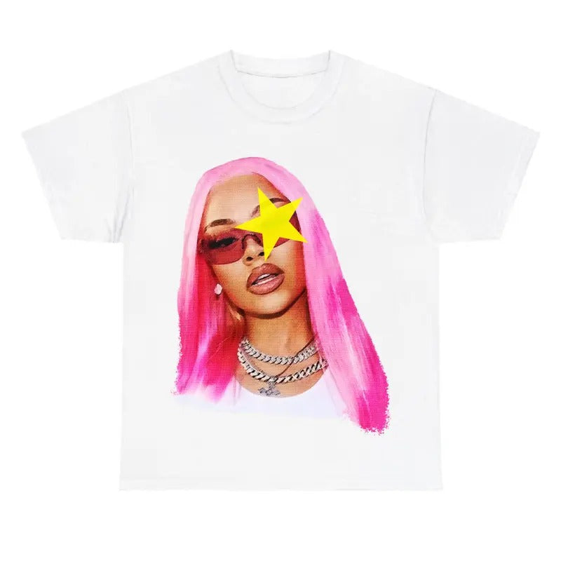 Latto pink hair yellow star shirt Cotton Fabric Hoodie, Sweatshirt | GrindPrints.com