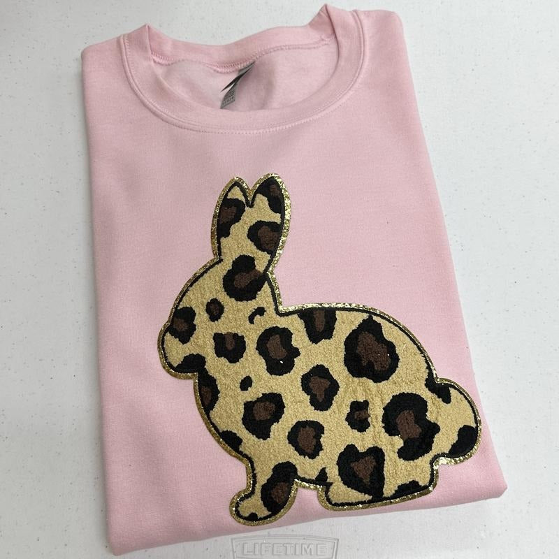 Leopard Bunny Chenille Patch Sweatshirt T-Shirts, Hoodie | GrindPrints.com