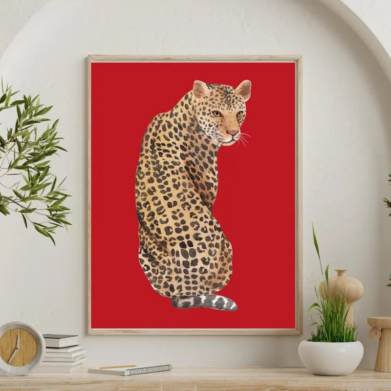 Leopard Cheetah Print Wall Art, Lucky Girl, Trendy Poster, Retro Art, Aesthetic, Apartment Decor, Bedroom Decor, Home...