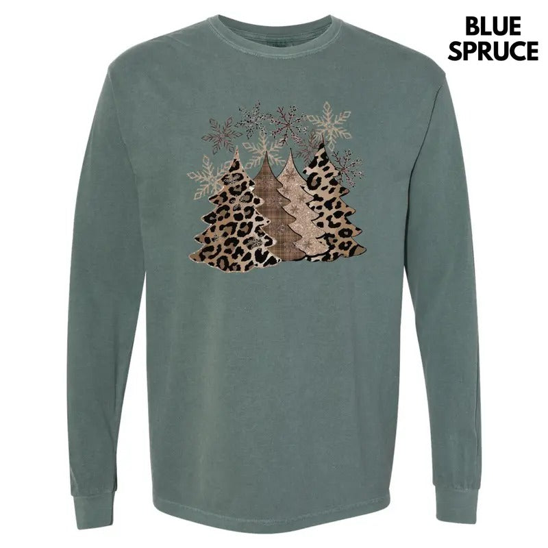 Leopard Christmas Trees Long Sleeve Comfort Colors T-Shirt Hoodie, Sweatshirt | GrindPrints.com