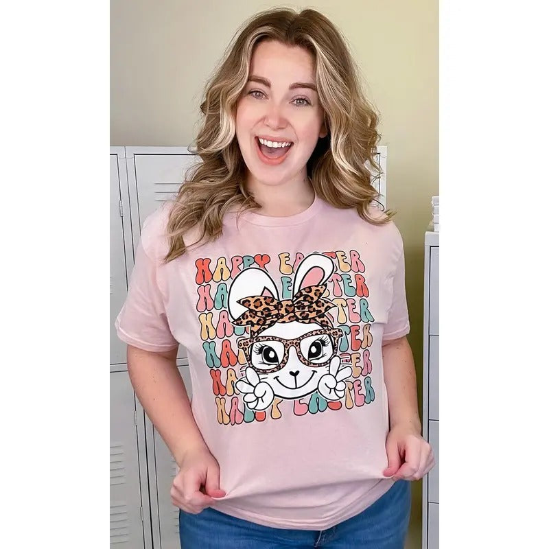 Leopard Happy Easter Bunny Graphic T-Shirt Hoodie, Sweatshirt | GrindPrints.com