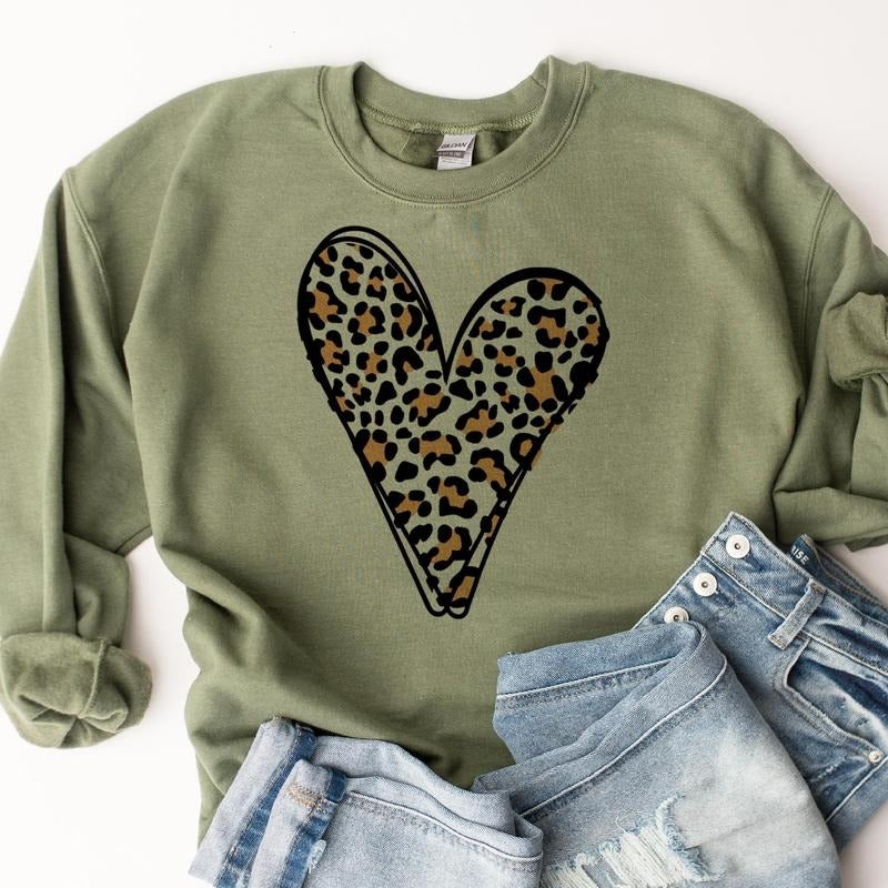 Leopard Heart Sweatshirts Red Heart Pullover Green Leopard  Sweater St. Patricks Day Sweatshirt Valentines Heart...