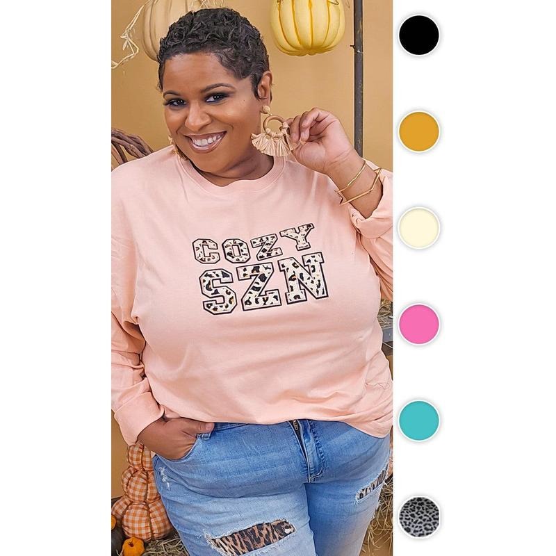 Leopard Ideal Chenille Cozy SZN Graphic Boyfriend Long Sleeve T-Shirt Hoodie, Sweatshirt | GrindPrints.com