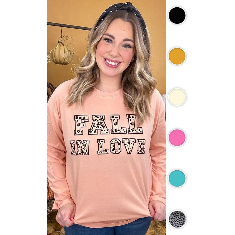 Leopard Ideal Chenille Fall in Love Graphic Boyfriend Long Sleeve T-Shirt Hoodie, Sweatshirt | GrindPrints.com