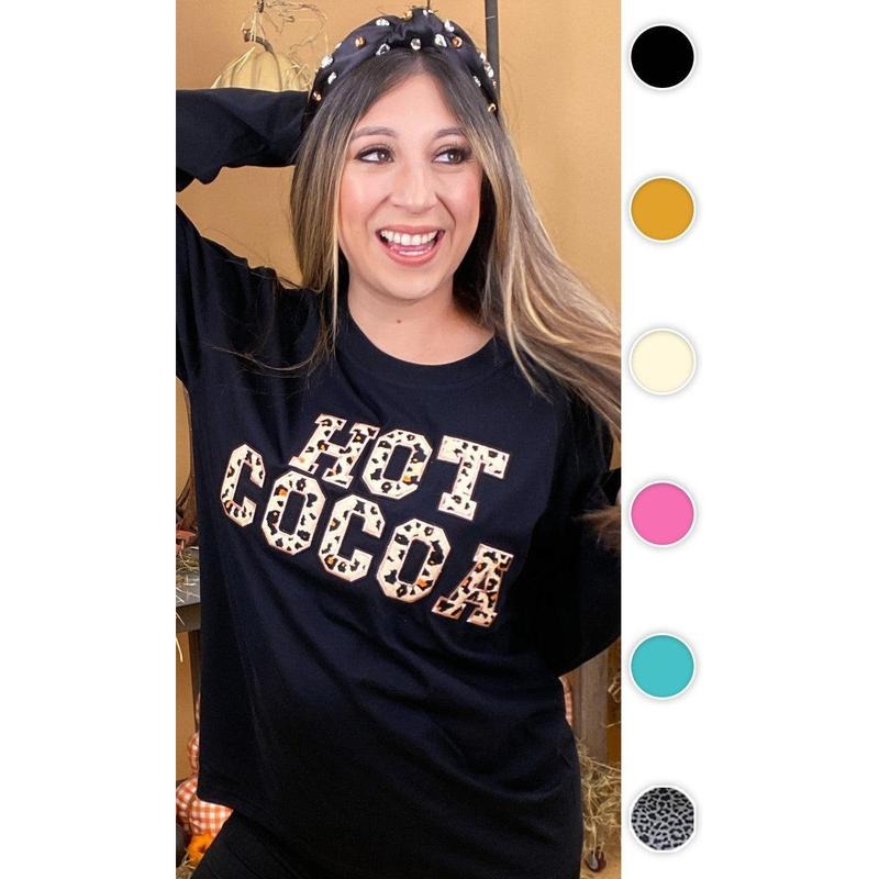 Leopard Ideal Chenille Hot Cocoa Graphic Boyfriend Long Sleeve T-Shirt Hoodie, Sweatshirt | GrindPrints.com