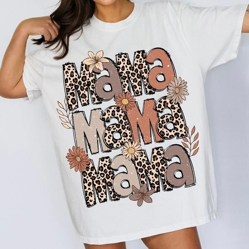Leopard Mama Flower Tee, Retro Mama Shirt, Mama Groovy Boho Tee, Mother's Day Gift Hoodie, Sweatshirt | GrindPrints.com