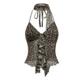 Leopard Mesh Halter Top Cheetah Animal Print Backless V Neck Sleeveless Cami Going Out Tops Sheer T-Shirts, Hoodie,...