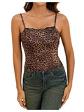 Leopard Print Lace Trim Sexy Tank Top Spaghetti Strap Cami Square Neck Sleeveless Camisole T-Shirts, Hoodie, Sweatshirt