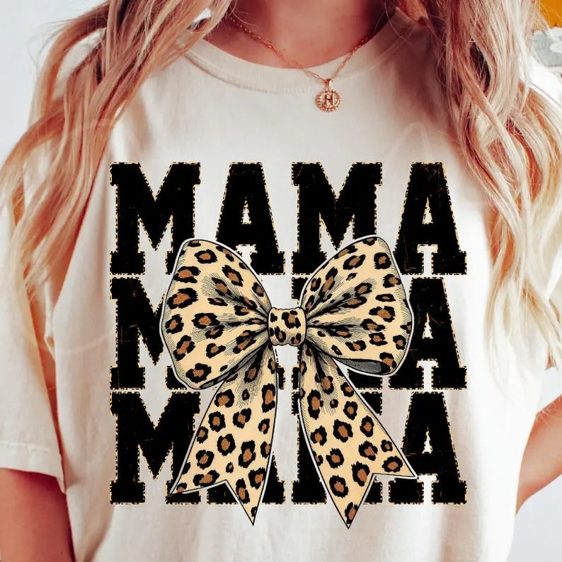 Leopard Print Mama Coquette, Cheetah Bow Mom Life, Trendy Mama T-Shirt Hoodie, Sweatshirt | GrindPrints.com