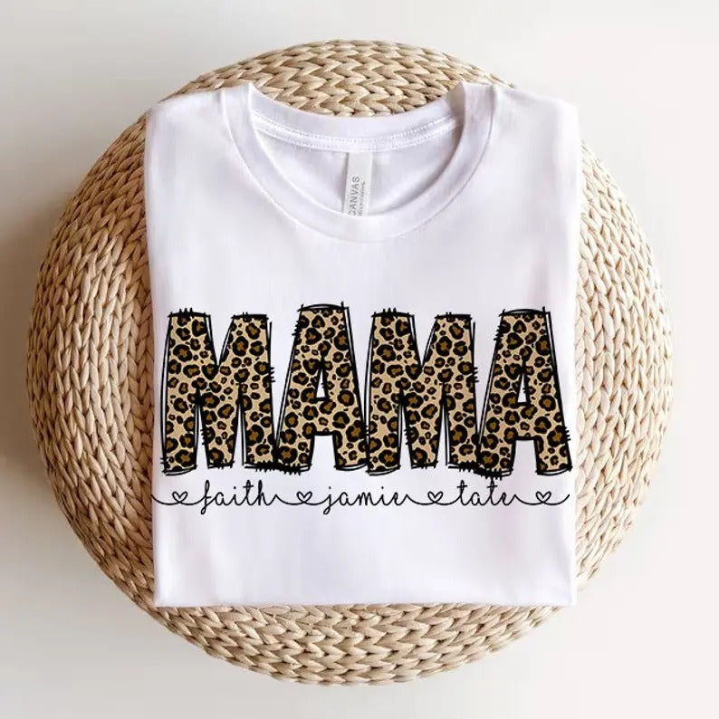 Leopard Print Mama Shirt Leopard Print Mama Shirt Mama Shirt Editable Names Animal Print Mom T-Shirts, Hoodie, Sweatshirt