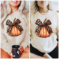Leopard Pumpkin Bow Tee or Sweatshirt Hoodie | GrindPrints.com