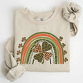Leopard Rainbow, Shamrock, St. Paddy's Day, Clover, Lucky, Irish, Lucky Charm, St Patrick's Day Sweatshirt, Crew Neck,...