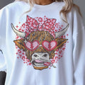 Leopard Valentine Highland Cow Sweatshirt Coquette Leopard Sunglass Cow Pullover Love Heart Sunglasses Cow Sweatshirt...