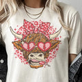 Leopard Valentine Highland Cow Tee Coquette Leopard Sunglass Cow Tshirt Love Heart Sunglasses Cow Top Womens Casualwear...