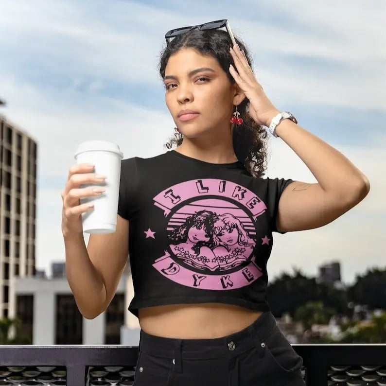 Lesbian Baby Tee, Vintage I Like Dyke Womens Cropped Top, Butch Pride Retro Collar Fit Hoodie, Sweatshirt | GrindPrints.com