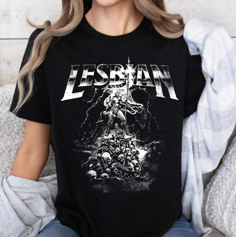 Lesbian Warrior Dark Fantasy T-Shirt, Graphic Shirt, Retro Funny Cat, LGBT Vintage Shirt, Funny Lesbian Shirt, Funny Meme...