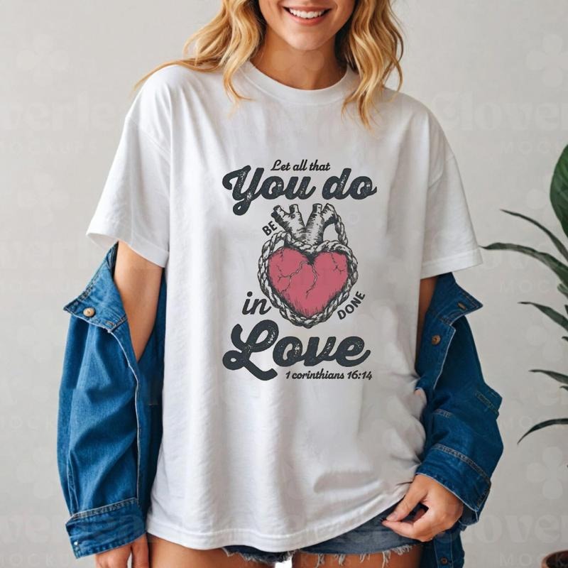 Let All That You Do Be In Done Love Christian T-Shirt Casual Style Crew Neck Short Sleeve T-Shirt Tops Trendy for Unisex...