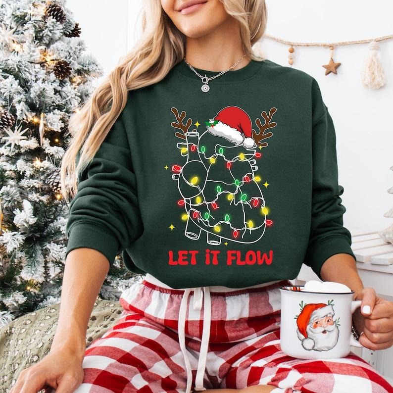 Let It Flow Heart Anatomy Christmas Sweatshirt, CVICU Nurse T-shirt, Cardiac Crew Christmas Tee, Cardiology Xmas Shirt,...