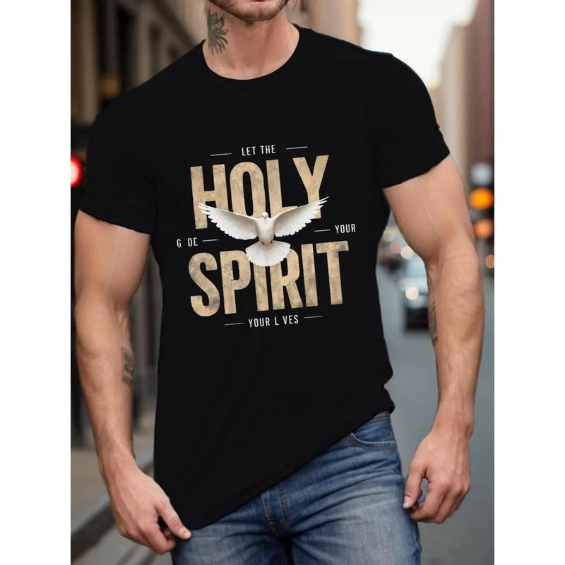 Let The Holy Spirit Dove Religious Tee with Holy Spirit Text and Dove Graphic Unisex Slim Fit or Loose Comfort Round Neck...