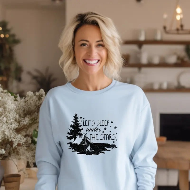 Let's Sleep Under the Stars Crewneck Sweatshirt Casual Comfortable T-Shirts, Hoodie | GrindPrints.com