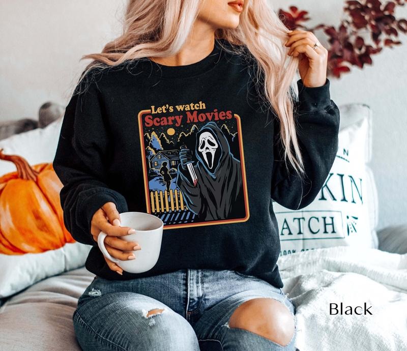 Let's Watch Scary Movies Sweatshirt, Scream Sweatshirt, Vintage Halloween, Halloween Sweatshirt, Horror Movie Sweater,...