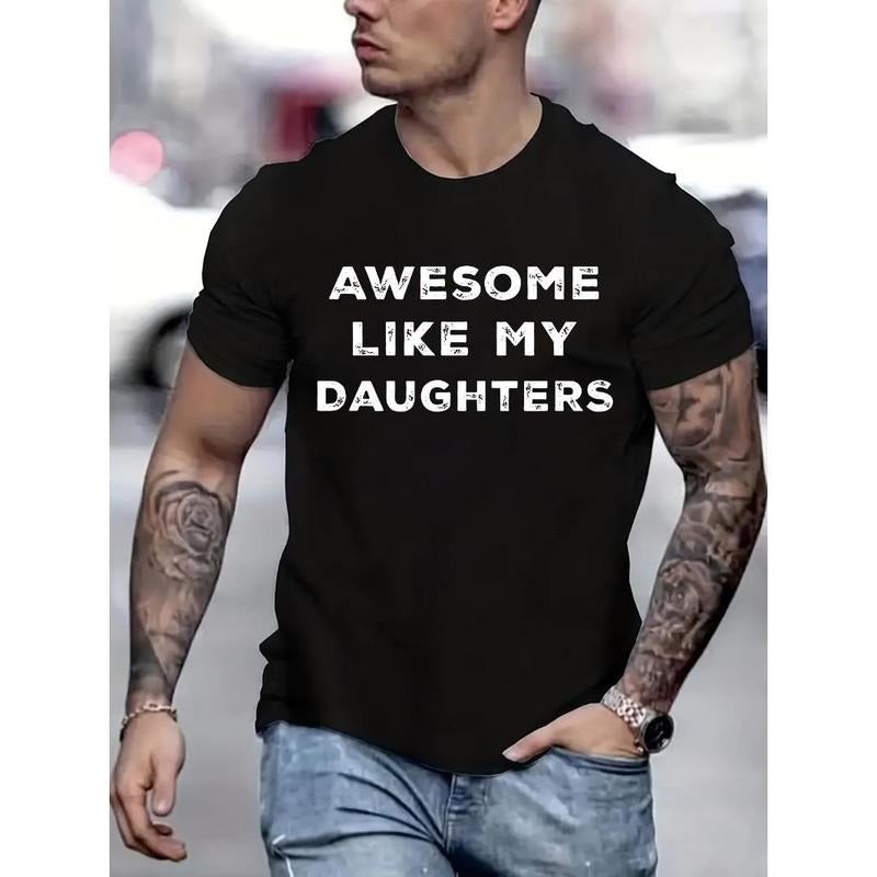 Letter Print T-shirt Men's Casual Street Style Summer And Autumn Slightly Elastic Round Neck T-shirt Made in USA Hoodie,...