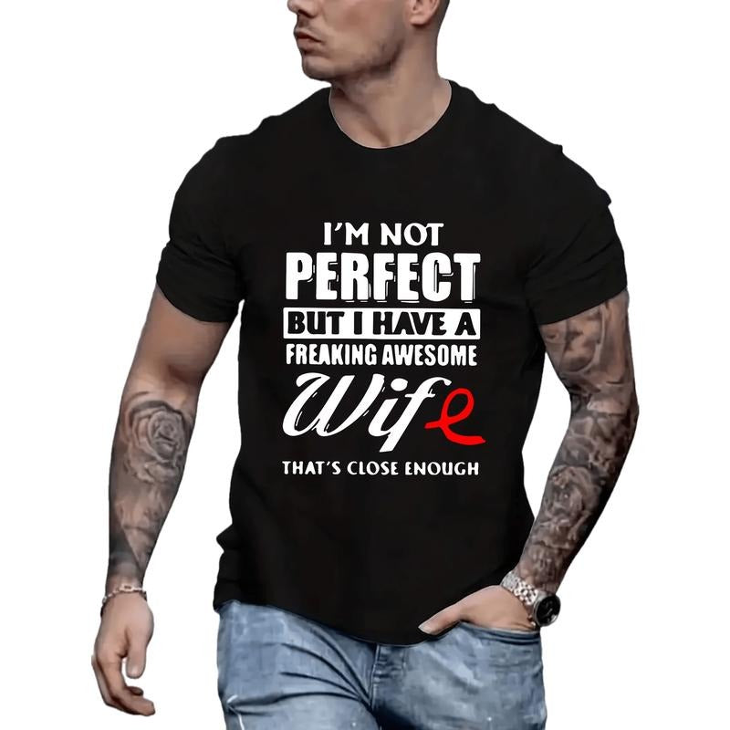Letter printed T-shirt men's casual style summer and autumn slightly elastic round neck T-shirt made in usastyle{n002}2...
