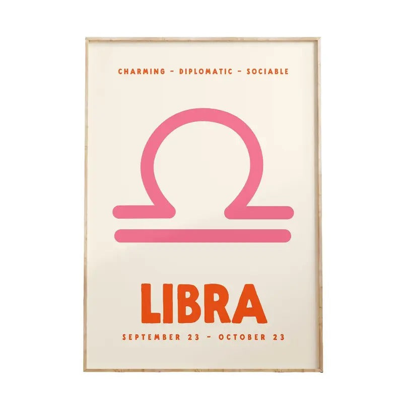 Libra Print, Zodiac Poster, Astrology Decor, Trendy Wall Art, Star Sign Print, Preppy Wall Decor, Pink And Orange Poster...