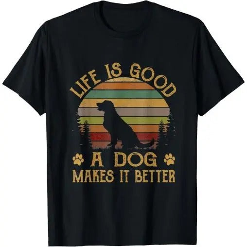 Life Is Funny Good A Dog Makes It Better Vintage T-Shirt Made in USA Hoodie, Sweatshirt | GrindPrints.com