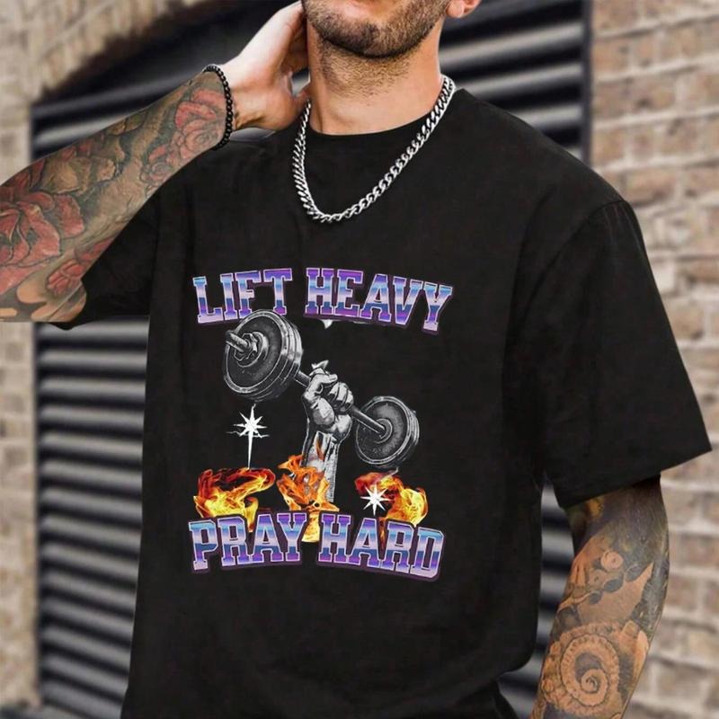 Lift Heavy Play Hard Jesus Gym T-Shirt Pure Cotton Casual Street Style Crew Neck Short Sleeve T-Shirt Tops Trendy For...