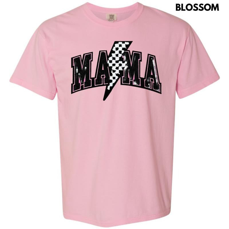 Lightning Mama Black Sequin Patch Comfort Colors T-Shirt Hoodie, Sweatshirt | GrindPrints.com