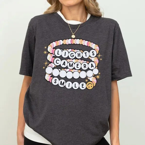 Lights Camera Teach Smile T-Shirt, Teacher Groovy Shirt, Back To School Shirt, First Day of School Teacher Shirt, Teacher...