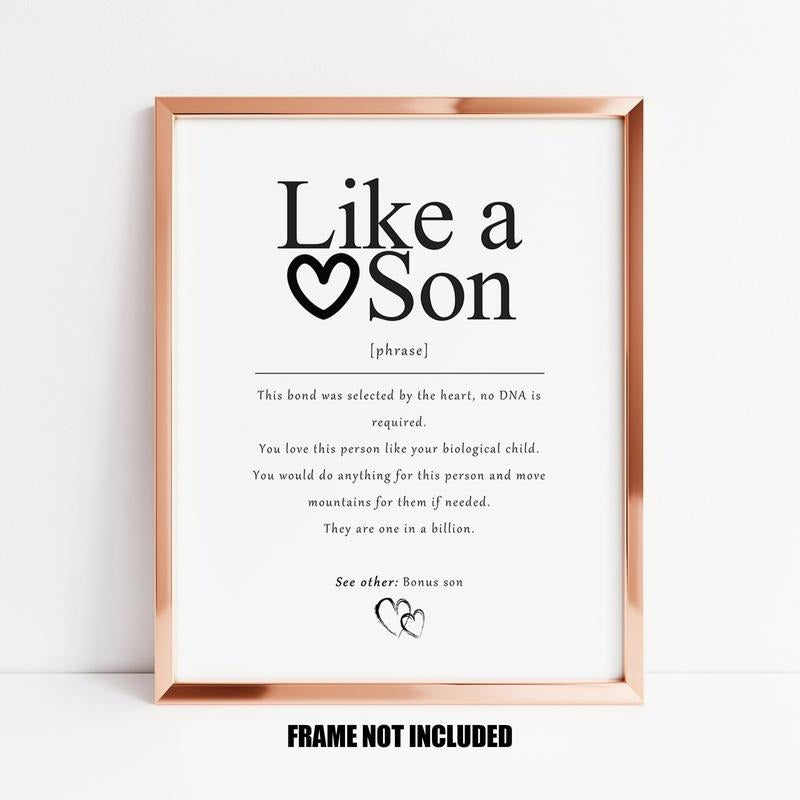 Like A Son Definition Art Print, Gift For Bonus Son, Gift For Stepson, Son In Law Wedding Gift, Adopted Son Gift Poster...