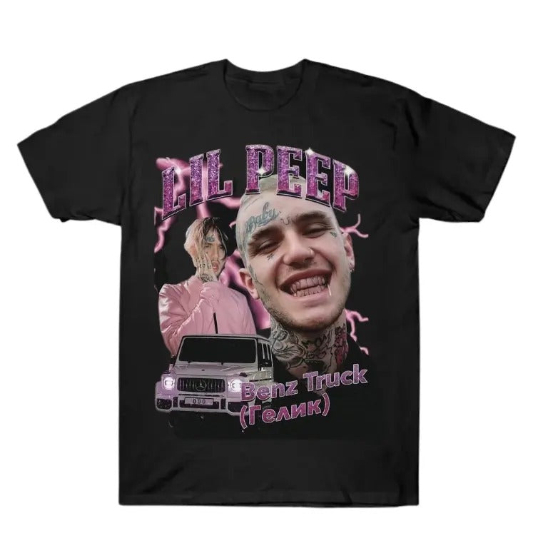 Lil Peep Graphic T-Shirt Featuring Benz Truck with Bold Portrait Design T-Shirt, Sweatshirt, Hoodie Gift For Women Top...
