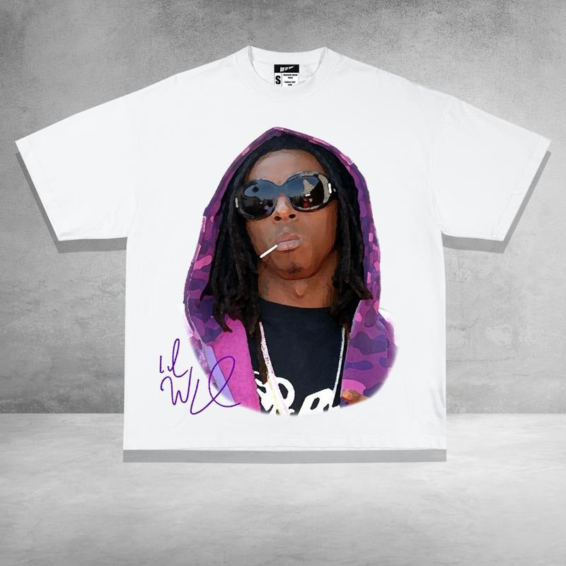 Lil Weezy Purple Rap Tee Big Face Streetwear Summer Casual Top Womenswear Hoodie, Sweatshirt | GrindPrints.com