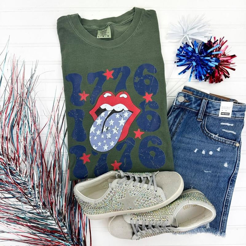 Lips 1776 Patriotic Comfort Colors T-Shirt 'NLB' Hoodie, Sweatshirt | GrindPrints.com