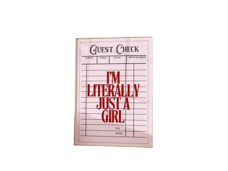 Literally Just A Girl Coquette Print, Guest Check Poster Print, Retro Wall Art, Trendy Dorm Room College, Gifts For Women...