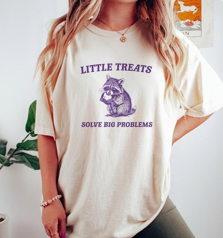 Little Treats Solve Big Problems , Vintage Drawing T Shirt, Raccoon Meme T Shirt, Sarcastic T Shirt, Unisex Hoodie,...