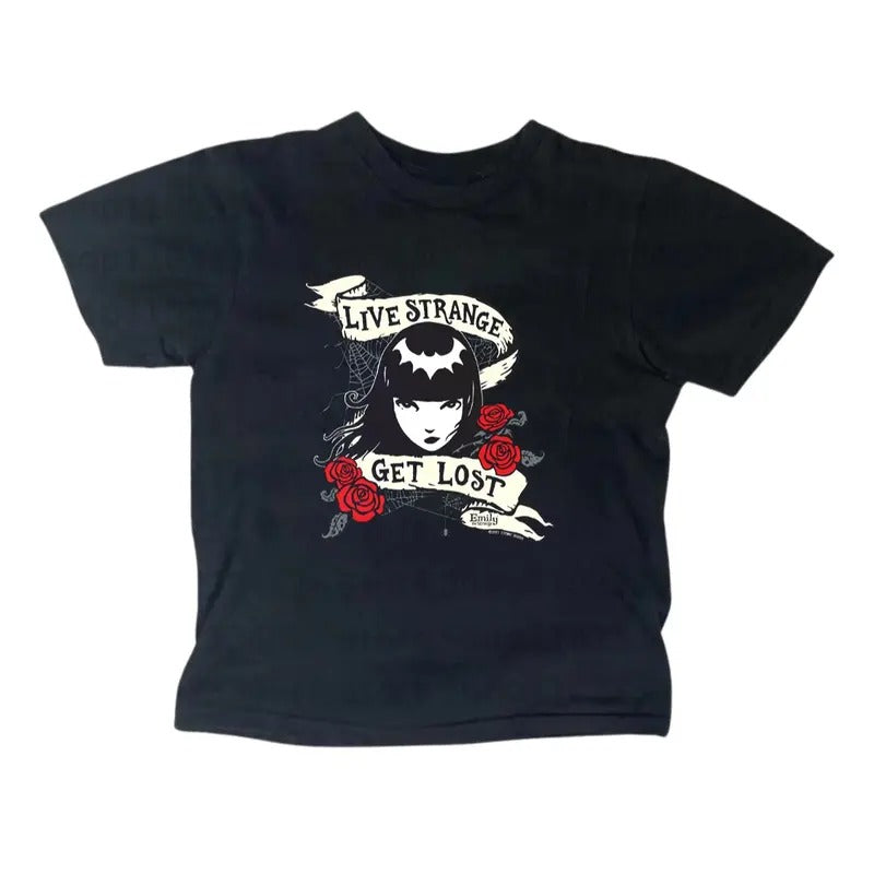 Live Strange Get Lost Baby Tee, Vintage Emily The Strange Cat, Gothic Emo Girl, Scene Clothing 2000s, Y2k Top Women...