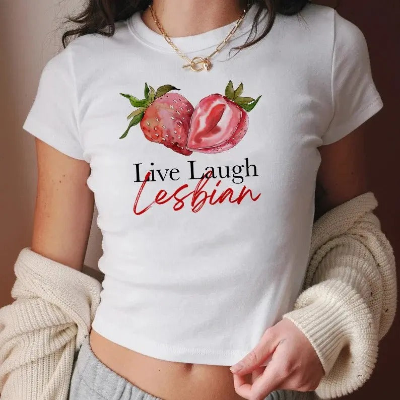 Live laugh lesbian, retro lesbian shirt, strawberry retro 90s tee Cotton Fit Hoodie, Sweatshirt | GrindPrints.com