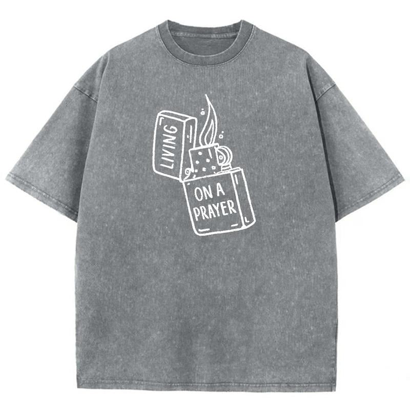 Living On A Prayer Unisex Washed T-Shirt, Christian Tshirts, Christian Jesus  t shirts, Vintage 90s Graphic Tee Gift...
