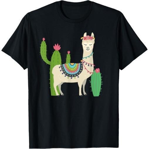 Cute Llama With Flower & Cactus / Llama Lover Gift T-Shirt Made in USA Hoodie, Sweatshirt | GrindPrints.com